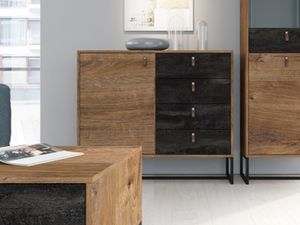 Dressoir DARKO 1 deur en 4 lades ribbec eik/zwart