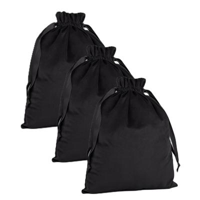 Cadeauzakje/opbergzakje met trekkoord - 3x - velvet - zwart - 24 x 17 cm - luxe Cadeauzakje/opbergzakje met trekkoord - 3x - velvet - zwart - 24 x 17 cm - luxe