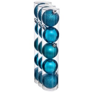 15x stuks kerstballen turquoise blauw glans en mat kunststof 5 cm