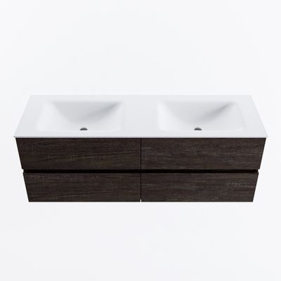 MONDIAZ VICA 140cm badmeubel onderkast Dark Brown 4 lades. Wastafel CLOUD dubbel 2 kraangaten, kleur Talc.