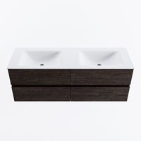 MONDIAZ VICA 140cm badmeubel onderkast Dark Brown 4 lades. Wastafel CLOUD dubbel 2 kraangaten, kleur Talc.