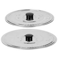 Universele pannendeksel set - 2x stuks - Dia 25/21 cm - metaal - plat model