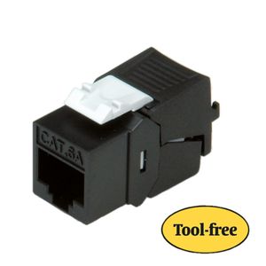 ROLINE Keystone Jack, Cat. 6a, RJ-45, unshielded, toolless, SLIM, black kabel-connector Zwart