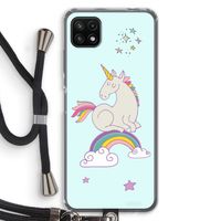 Regenboog eenhoorn: Samsung Galaxy A22 5G Transparant Hoesje met koord