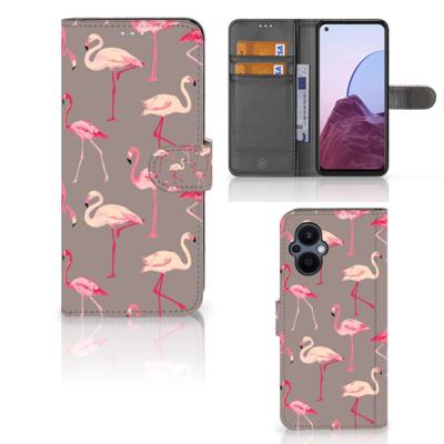 OPPO Reno 8 Lite | OnePlus Nord N20 | Telefoonhoesje | Met pasjeshouder | Flamingo