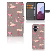 OPPO Reno 8 Lite | OnePlus Nord N20 | Telefoonhoesje | Met pasjeshouder | Flamingo