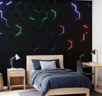Neon 3d-zeshoeken fotobehang tienerkamer