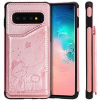 Voor Galaxy S10 kat Bee reliëf patroon schokbestendige beschermende case met kaartsleuven & fotolijstjes (Rose goud)