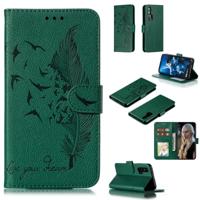 Feather patroon Litchi textuur horizontale Flip lederen draagtas met portemonnee & houder & kaartsleuven voor Huawei Honor 20 Pro (groen)