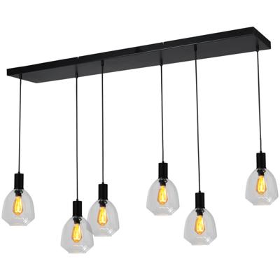 Masterlight 6-lichts hanglamp - zwart -Porto met Nicolette clear glazen - 2711-05-05-130-25612