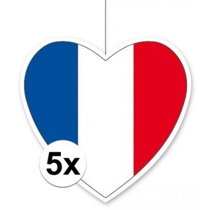 5x Frankrijk hangdecoratie harten 14 cm   -