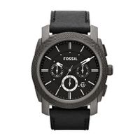 Fossil horlogeband TI1003 Leder Zwart + zwart stiksel - thumbnail