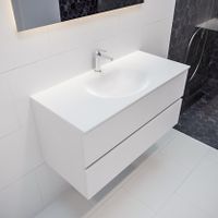 Mondiaz Vica Moon badmeubel wit mat 100 cm 2 lades solid surface enkele spoelbak midden 1 kraangat