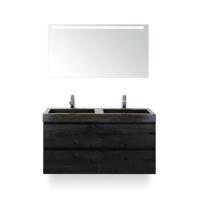 Maxx XL Badmeubelset 120 cm - Black Oak - Wastafel Lucca Dubbel 2 kraangaten - met LED Spiegel
