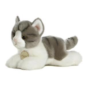 Aurora Knuffeldier kat/poes - pluche knuffel - grijs/wit - 20 cm - huisdier knuffel