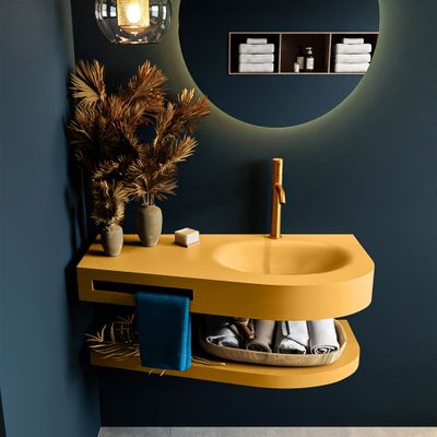 MONDIAZ RIVA 100cm Wastafel met planchet kleur Ocher. Wastafel DULCET rechts 1 kraangaten kleur Ocher. MONDIAZ RIVA 100cm Wastafel met planchet kleur Ocher. Wastafel DULCET rechts 1 kraangaten kleur Ocher.