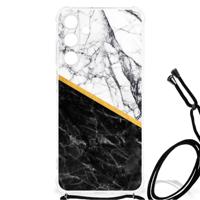 Samsung Galaxy A25 Anti-Shock Hoesje Marmer Wit Zwart - Origineel Cadeau Man - thumbnail