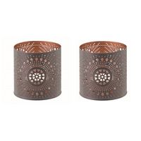 Set van 2x stuks windlicht/theelicht houder metaal in het donkergrijs/goud 7,5 x 7,5 cm