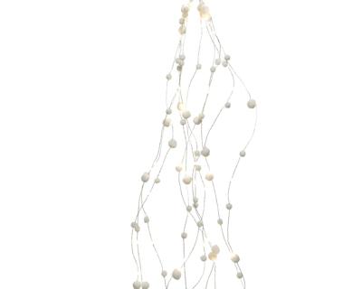 Micro LED sneeuwbal tros op batterij 75 cm 48L zilver/warm wit - Lumineo