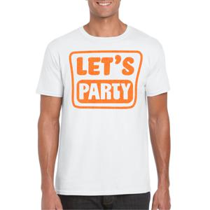 Verkleed T-shirt voor heren - lets party - wit - glitter oranje - carnaval/themafeest