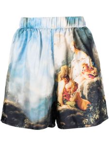 Roberto Cavalli short en soie à imprimé graphique - Bleu