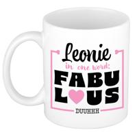 Naam mok Leonie - wit - Fabulous - keramiek - 300 ml - cadeau collega beker