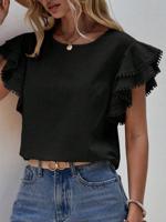 Crew Neck Casual Plain Ruffled Sleeves Regular Fit Shirt