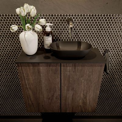 Mondiaz Fowy toiletmeubel 60cm dark brown met blad en waskom urban rechts zonder kraangat