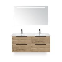 Seville Badmeubelset 120 cm - 4 laden Natuur Eik Edge - Wastafel Enjoy Dubbel - met Sence Spiegel