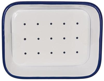 Tade Zeepbakje email met uitlekschaaltje wit/blauw Tade Zeepbakje email met uitlekschaaltje wit/blauw
