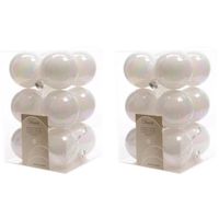 24x Parelmoer witte kerstballen 6 cm kunststof glans