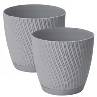 Form Plastic Plantenpot/bloempot Waves - 2x - kunststof - platina grijs - D15 x H14 cm - thumbnail