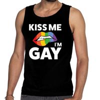 Gay pride Kiss me i am gay tekst/fun tanktop shirt zwart heren 2XL  - - thumbnail