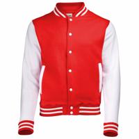 AWDis college jacket voor heren - rood met wit - drukknopen - katoen/polyester