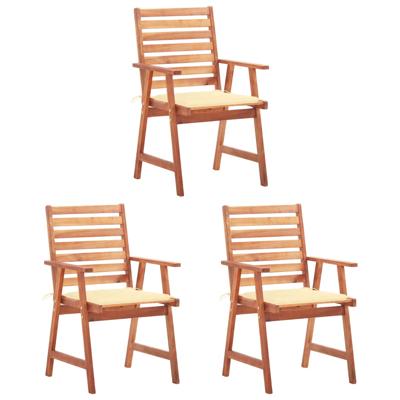 Tuinstoelen 3 st met kussens massief acaciahout