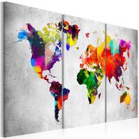 Schilderij - Wereldkaart , Artistieke Wereld , 3 luik - thumbnail