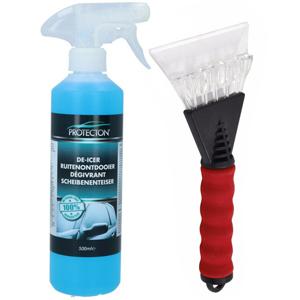 Ijskrabber met antivries spray voor auto - 500 ml - soft grip - ruitenontdooier