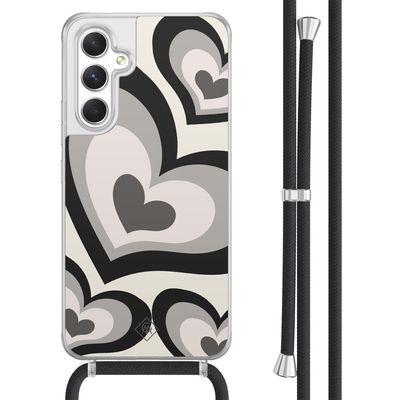 Samsung Galaxy A54 hoesje met koord - Hart swirl zwart