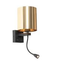 QAZQA Wandlamp zwart met flexarm en kap goud 15 cm - Brescia - thumbnail