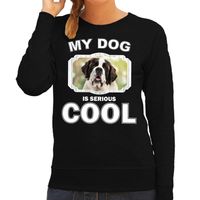 Sint bernard honden sweater / trui my dog is serious cool zwart voor dames - thumbnail