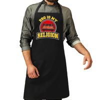 Keukenschort/barbecue schort voor heren - BBQ is my religion - zwart - cadeau Vaderdag - barbeque