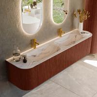 Badmeubel Mondiaz Kurve-Dlux | 190 cm | Meubelkleur Ruby | Wastafelkleur Nata | Solid surface | Wasbak beide zijden spoelbak | 2 kraangaten