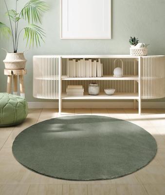 Karpet24 Loft - Luxe, Fluweelzacht Effen Vloerkleed in Donkergroen, Modern & Stijlvol-Ø 200 cm rond