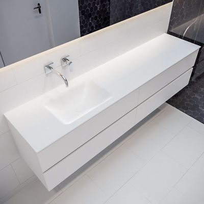 Mondiaz Vica Cloud badmeubel Talc 200 cm 4 lades solid surface enkele spoelbak links zonder kraangat