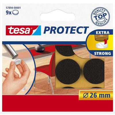 Tesa Meubelviltjes - 45x - rond - bruin - 2,6 cm - antikrasvilt - Vloerbescherming - Beschermvilt
