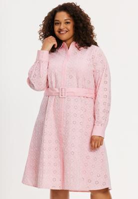 Yoek Blouse-jurk BRODERIE STRIPES | Roze | Maat 58/60