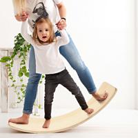 90 x 30 cm Balansbord van Hout Wiebelplank tot 220 kg Belastbaar Curvy Board voor Kinderen en Volwassenen Beschermt Vloeren - thumbnail