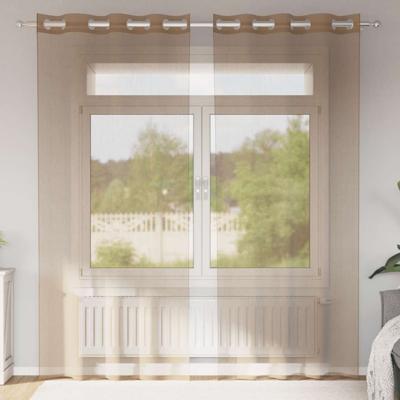 Gordijnen voile met doorvoertules 2 st lichtbruin