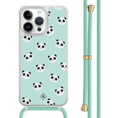 iPhone 13 Pro Max hoesje met mint koord - Panda print iPhone 13 Pro Max hoesje met mint koord - Panda print