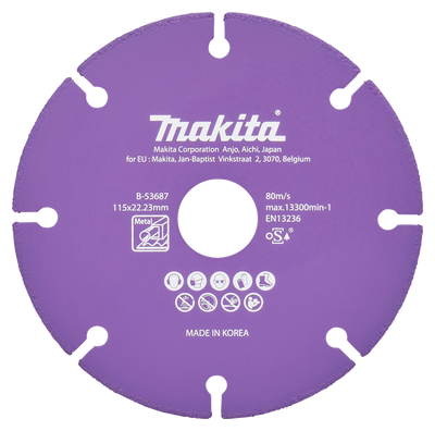 Makita Accessoires Doorslijpschijf staal 115x22,23x1,3mm - B-53687 B-53687
